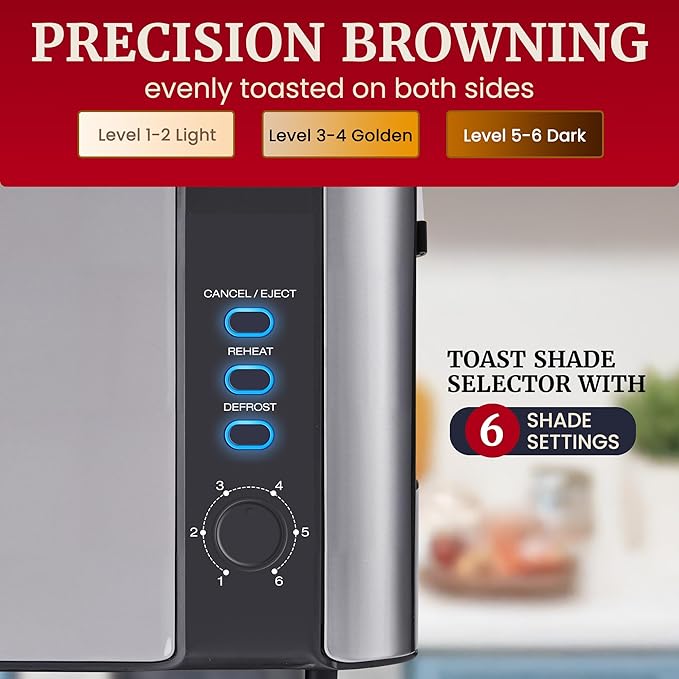 Elite Gourmet ECT3200 2-Slice, 1 Long Slot, Slim Toaster, 6 Toast Settings - Image 3