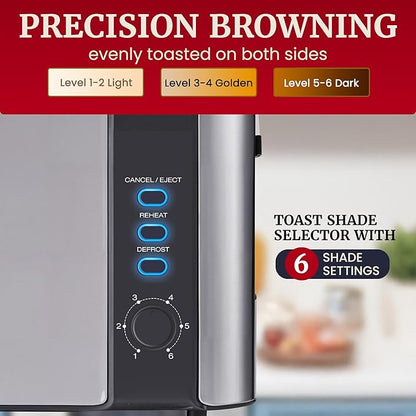 Elite Gourmet ECT3200 2-Slice, 1 Long Slot, Slim Toaster, 6 Toast Settings - Image 3