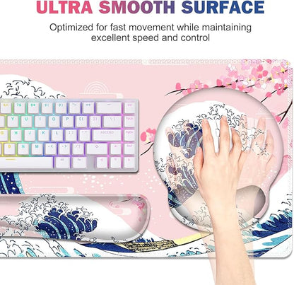 Gaming Mouse Pad, Large Desk Mat, Cute Desk Pad Protector, Japanese Wave of - Image 2