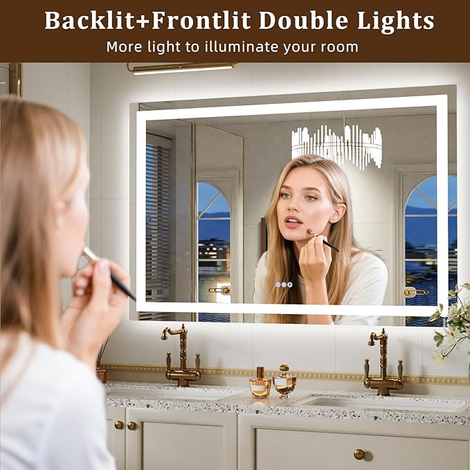 LED Bathroom Mirror with Lights, Backlit + Front Lit, 3 Color Modes, Memory - Image 2