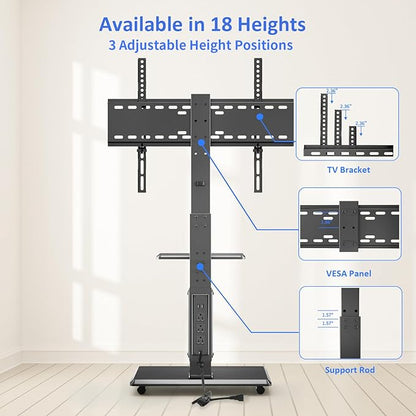 Rolling TV Stand with Power Outlet, Mobile TV Cart - Image 5
