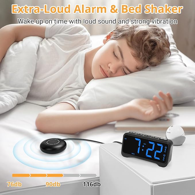 Loud Alarm Clock for Heavy Sleepers Adults, Vibrating Bed Shaker Alarm Clock - Image 4