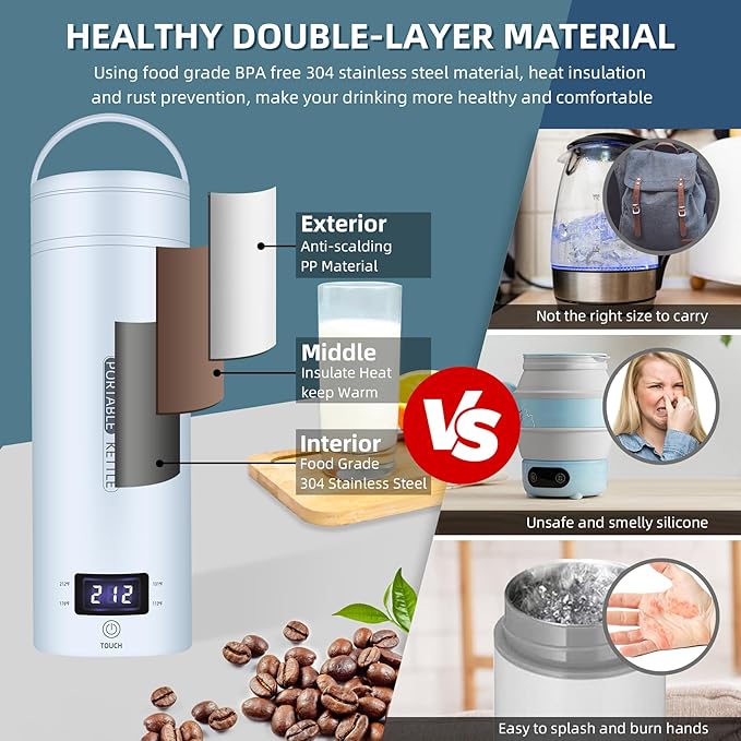 Travel Electric Kettle Portable Small Mini Tea Coffee Kettle Water Boiler - Image 5
