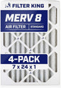 Filter King 7x24x1 Air Filter | 4-PACK | MERV 8 HVAC Pleated A/C Furnace by FilterKing
