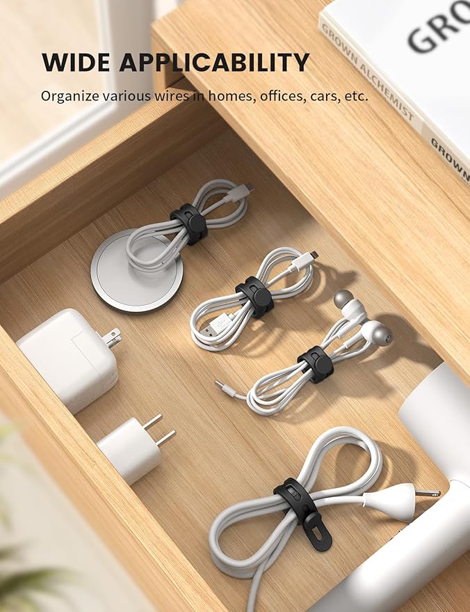 10Pack Silicone Cable Ties Cord Organizer Wrap - Image 4