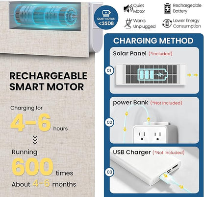 No Drill Motorized Blinds with Remote, Cordless Smart Electric Roller Shades - Image 2