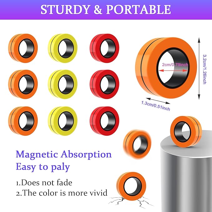 Cevioce 9 PCS Magnetic Ring Fidget Toys Set, ADHD Anxiety Magnetic Finger - Image 3
