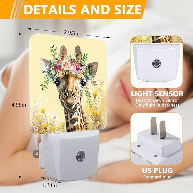 GANTINIR Giraffe Flower Night Light, Plug-into Nightlight White LED Lamp - Image 2