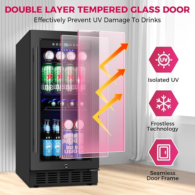 15 Inch Beverage Cooler Refrigerator, Freestanding or Built-In Mini Drinks - Image 5