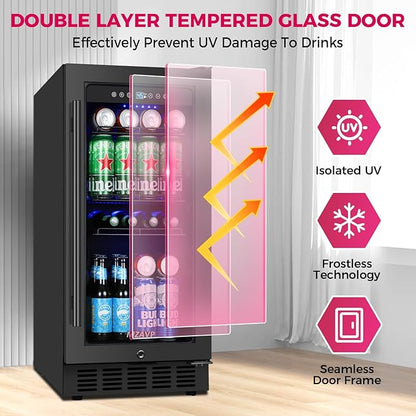 15 Inch Beverage Cooler Refrigerator, Freestanding or Built-In Mini Drinks - Image 5