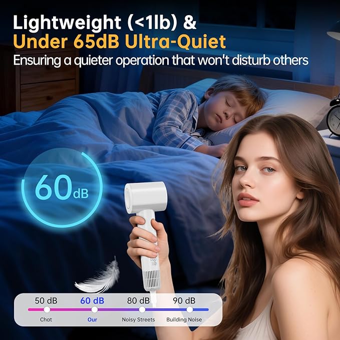 Hair Dryer with Nozzle- Negative Ionic Blow Dryer, AI Smart Thermo-Control with - Image 6