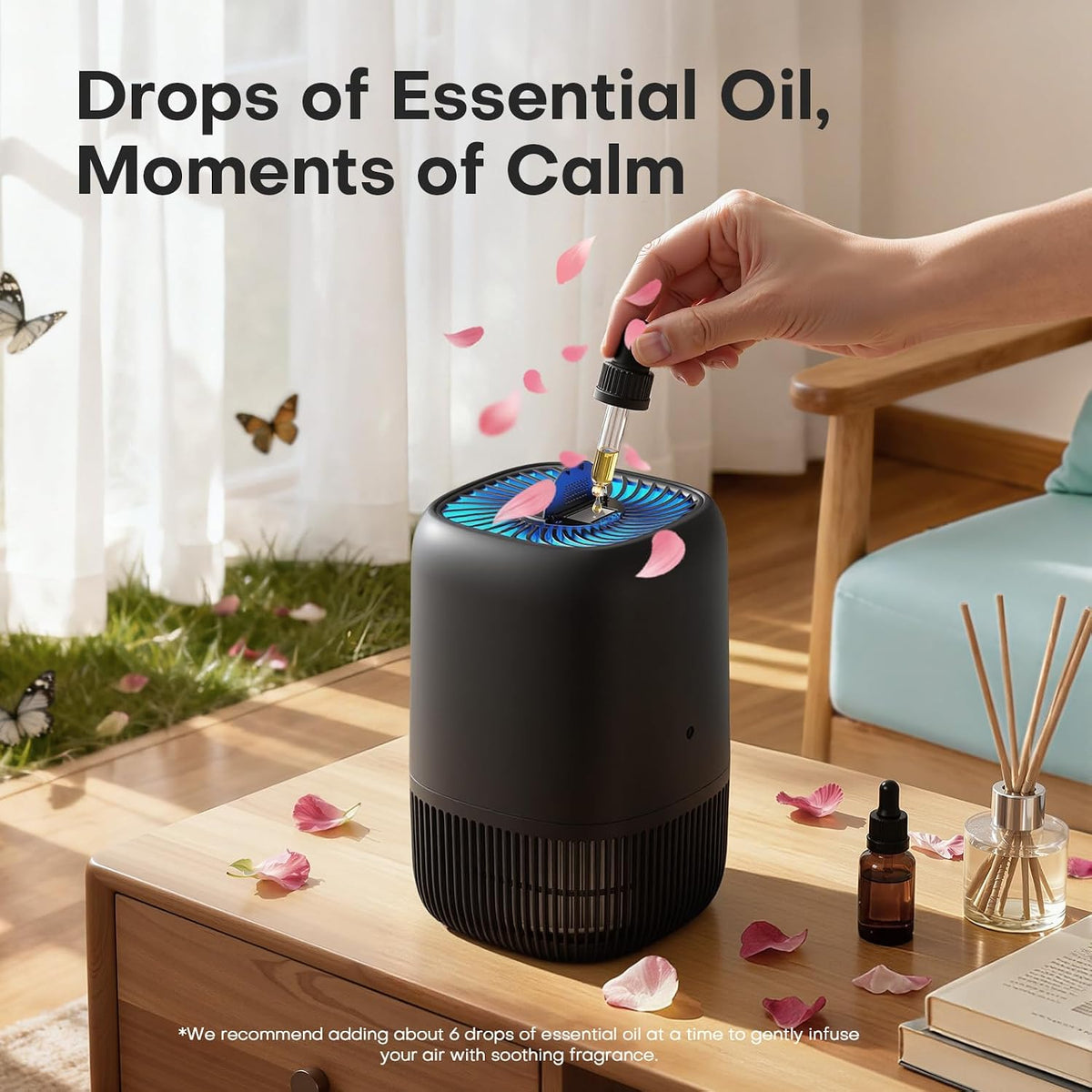 voopnu air purifiers for bedroom, high efficiency filter, front angle view