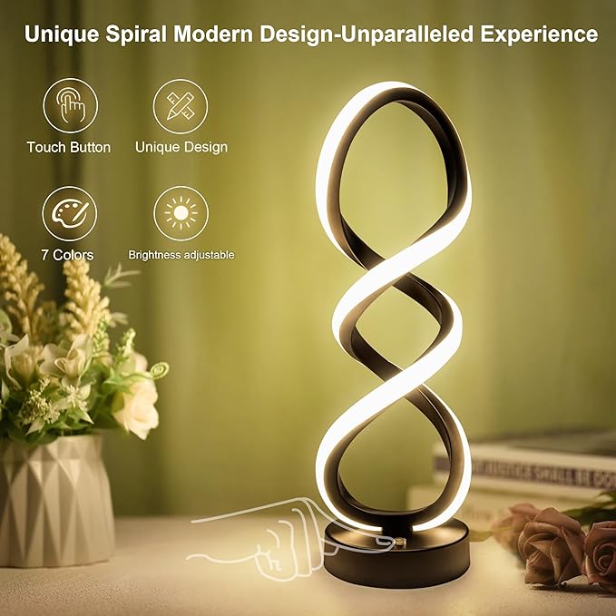 Modern Table Lamp, 7 Colors 10 Light Modes Spiral Design Table Lamp, Touch - Image 2