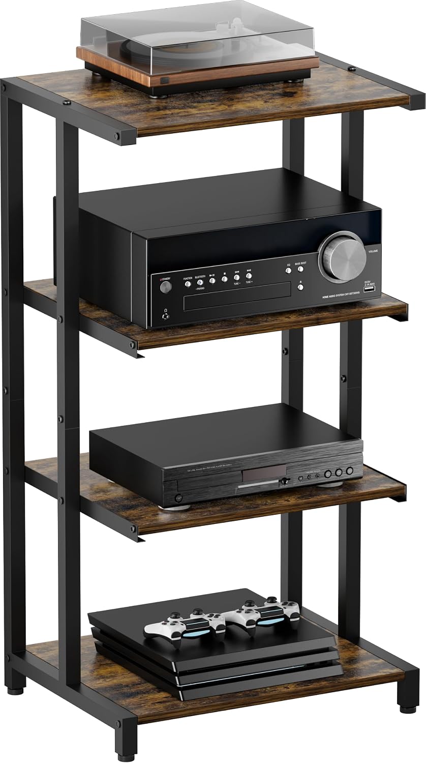 4-tier wooden media stand, av media stand corner, main product view