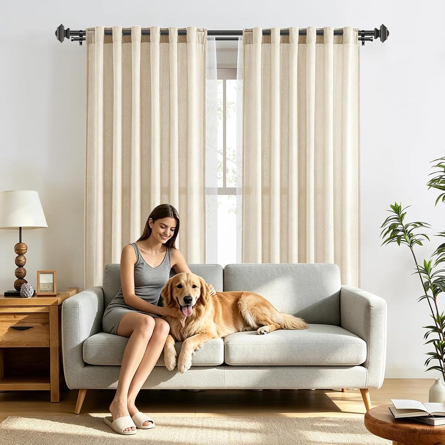 KAMANINA Double Curtain Rods for Windows 72-144 Inches Black Heavy Duty | 1 Inch Telescoping, 6-12 Feet Extra Long, Dual Curtain Rod for Living Room, Sliding Glass Door, Square End