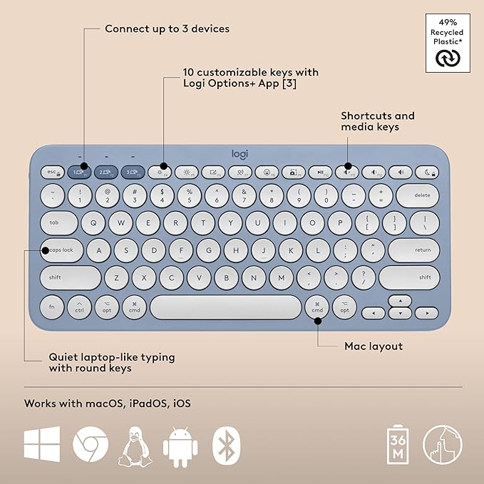 Logitech Pebble 2 Combo for Mac, Wireless Keyboard and Mouse, Quiet and Portable - Image 6