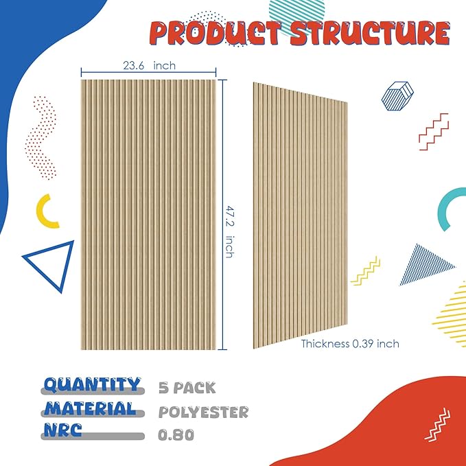 5 Pack Acoustic Panels, 47.2x23.6x0.4 inch Acoustical Wall Panels, Large - Image 2