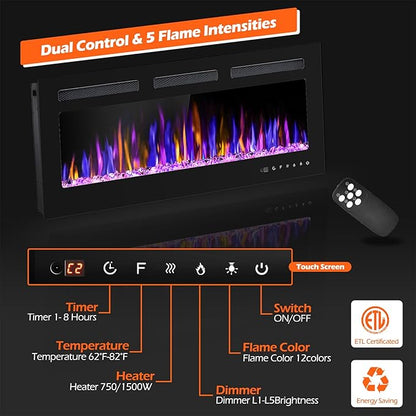 40" Electric Fireplace Wall Mounted and Recessed - Image 2