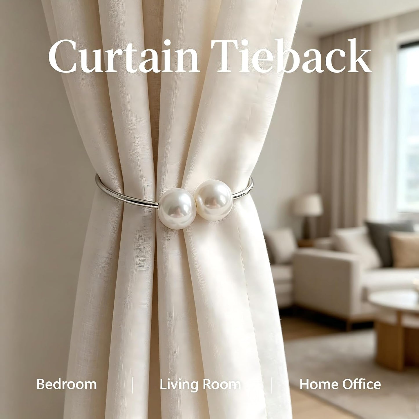 Curtain Tie with Sliver Clasps | Simple and Luxurious Design, Pearl Accents, Adjustable Buckles
