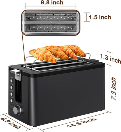 mecity 4 slice toaster, long slot toaster with, front angle view