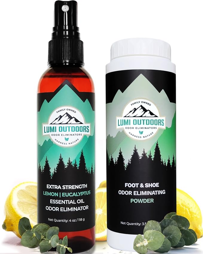 Lumi Outdoors Natural Shoe Deodorizer Spray and Foot Powder Bundle by LumiOutdoors