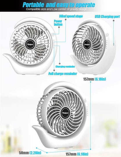 Viniper Portable Rechargeable Fan, Small Desk Fan : 3 Speeds & 8-24 Hours - Image 5