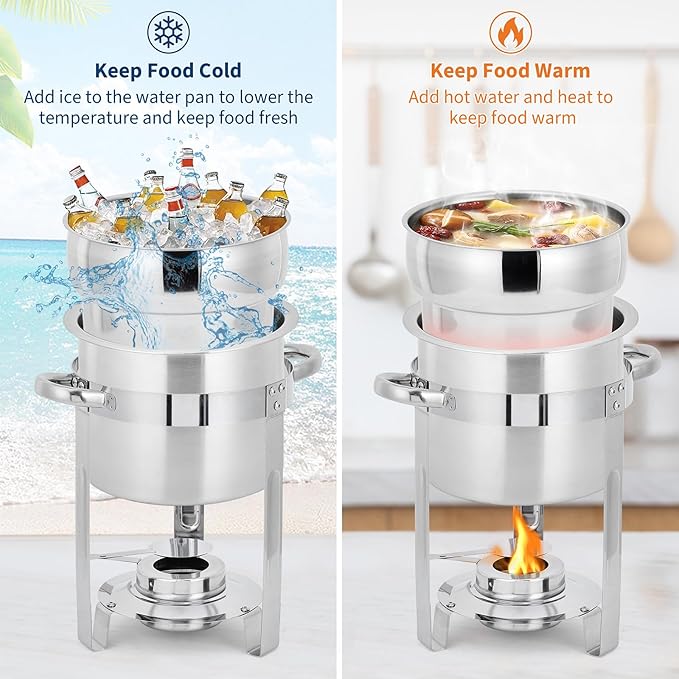 GarveeHome 11QT Soup Chafer Set of 2, Stainless Steel Round Soup Warmer - Image 6