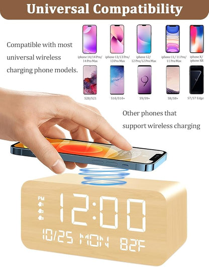 Digital Alarm Clock, with Wooden Electronic LED Time Display, 3 Alarm Settings - Image 3