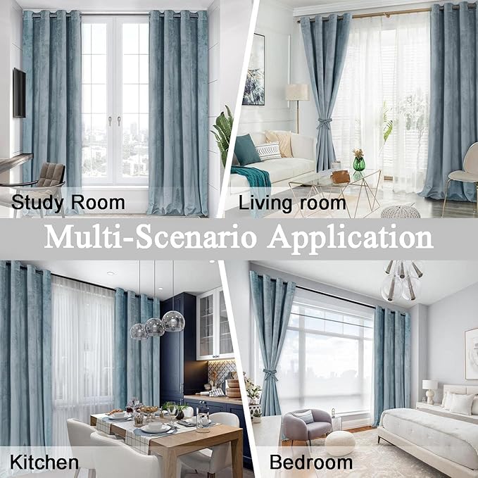 JIUZHEN Stone Blue Velvet Curtains - Image 8