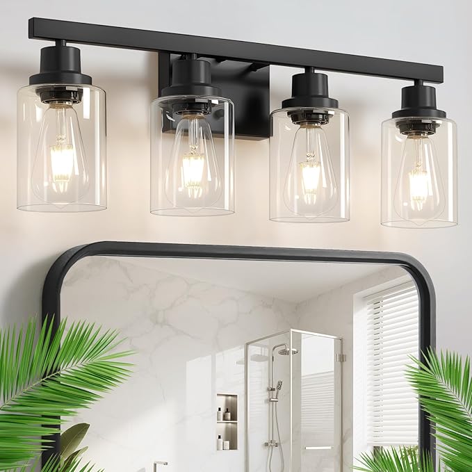 DIKAIDA Bathroom Vanity Light, 4-Light Modern Matte Black Wall Sconce Lighting - Image 2
