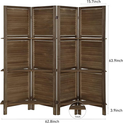 4 Panel Room Divider with Shelves, Room Dividers and Folding Privacy Screens - Image 9
