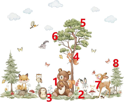 wondever Woodland Animals Wall Decals Pine Tree Bear Wall Stickers (XL) | Peel and Stick, Removable, Wall Art Decals, Wall Decoration, Kids Room, Bedroom Baby Nursery Playroom Decor