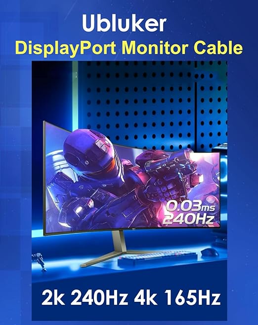 Ubluker 10K 8K DisplayPort 2.1 Cable 54Gbps 25 FT, Certified DP to DP Cord 4K - Image 4