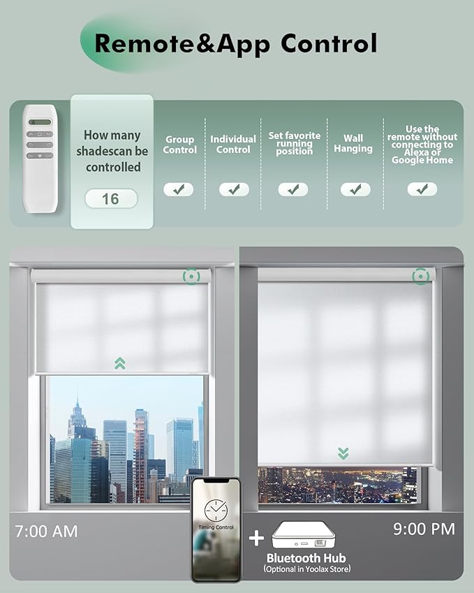 Yoolax Motorized Blinds with Remote, Light Filtering Remote Shades - Image 3