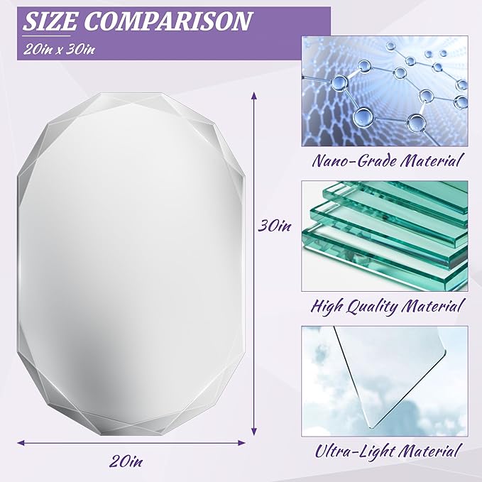 Bathroom Mirror for Wall, Bathroom Vanity Mirror, Beveled Edge Frameless Wall - Image 5