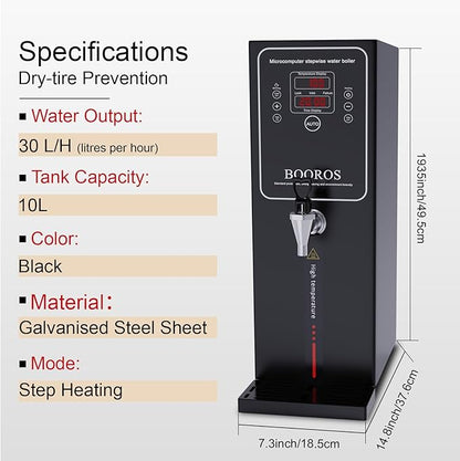 BOOROS Commercial Water Boiler 10L Hot Water Dispenser Black 1500W Commercial - Image 2