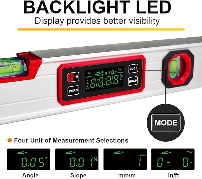 eOUTIL 15.7-Inch Digital Torpedo Level & Angle Finder – IP54 Waterproof - Image 5