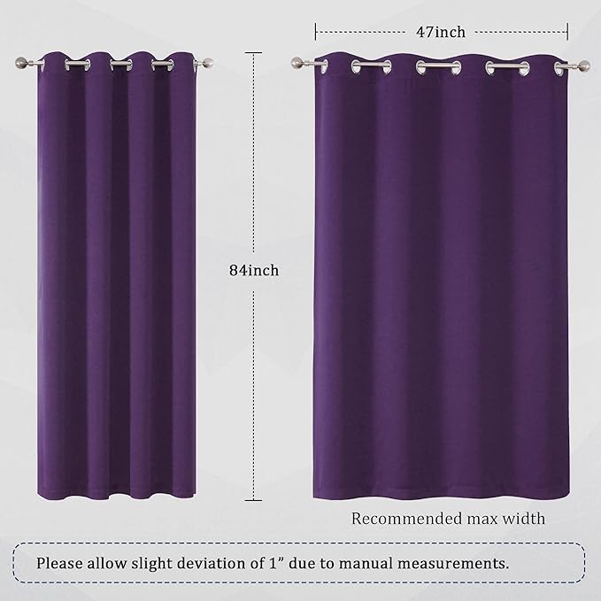 DUALIFE Purple Blackout Curtains 84 Inches Long 2 Panels Grommet Curtains - Image 6