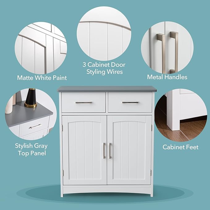 Modern White Buffet Cabinet, 26x30 Inches, 2 Doors, 2 Drawers, Adjustable - Image 6