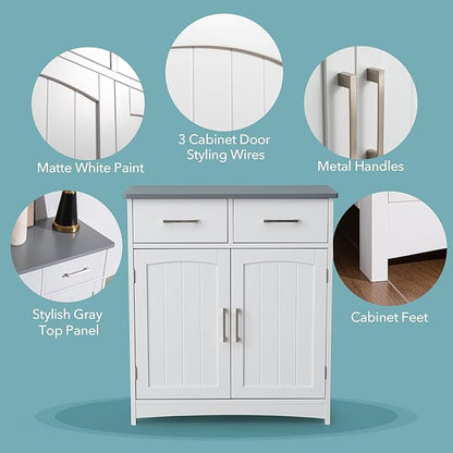 Modern White Buffet Cabinet, 26x30 Inches, 2 Doors, 2 Drawers, Adjustable - Image 6