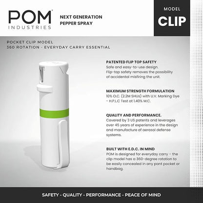 POM Pepper Spray Pocket Clip, Quick Flip Top Safety, Maximum Strength OC Formula - Image 2