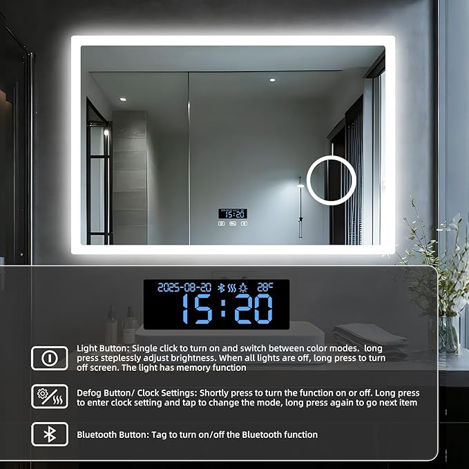 LUVODI Bathroom Mirror LED Lighted: 40x24 inch Rectangle Makeup Vanity - Image 5