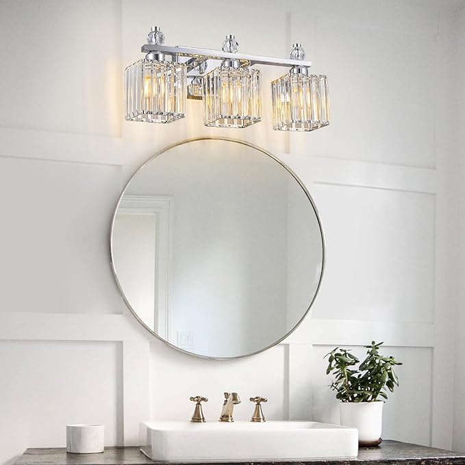 FDPBY Bathroom Vanity Lights 3-Light Modern Crystal Vanity Light Chrome - Image 3