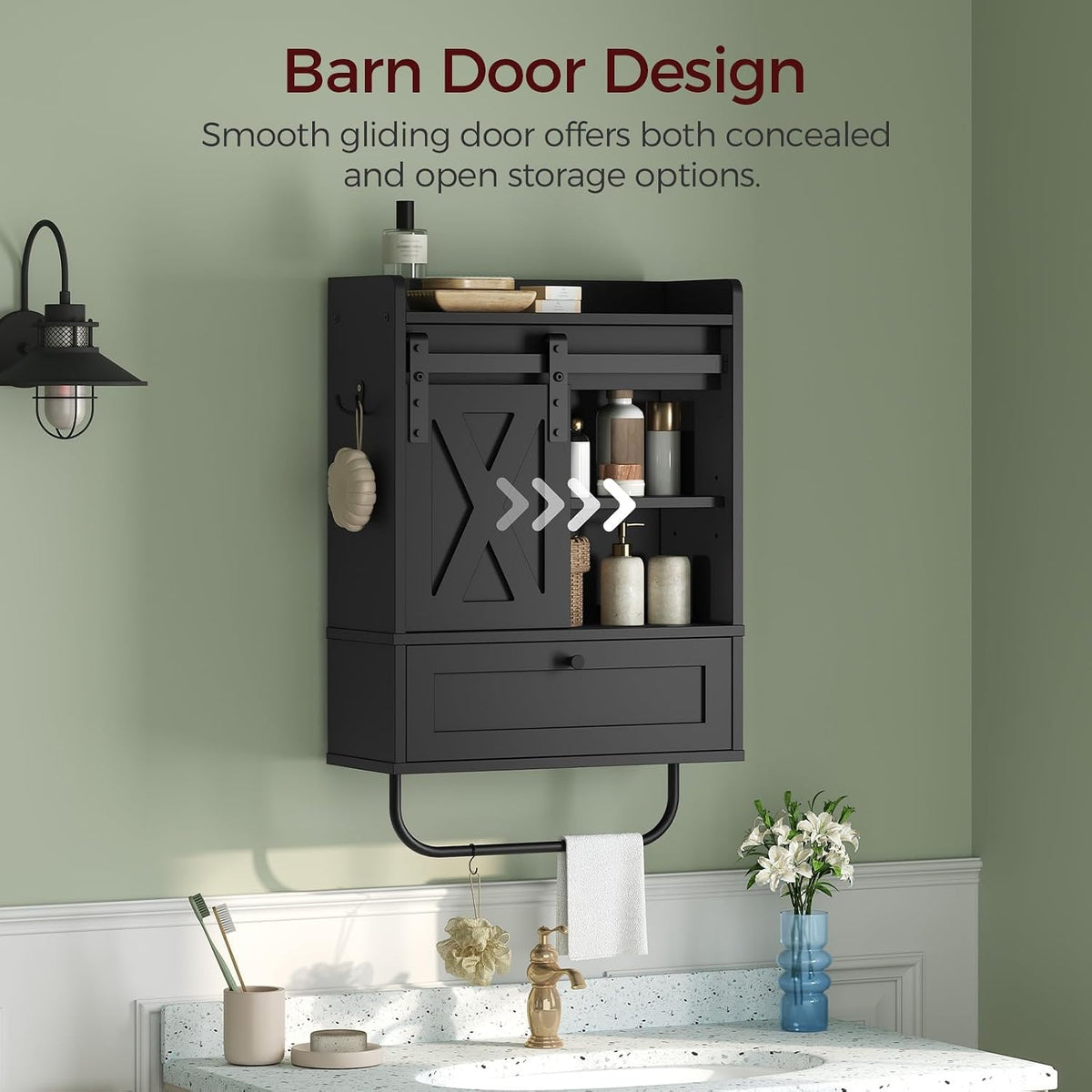 MAHANCRIS Bathroom Wall Cabinet, Farmhouse Medicine Cabinets, Sliding Door