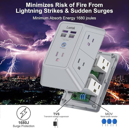 Multi Plug Outlet Surge Protector, Lvetek Outlet Extender - Image 5