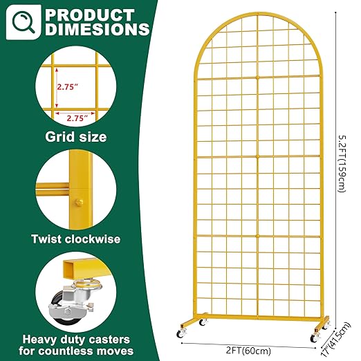 Asee'm Grid Wall Panels Display Stand 2' x 5.2' FT Gold Movable Wire Grid Wall - Image 2