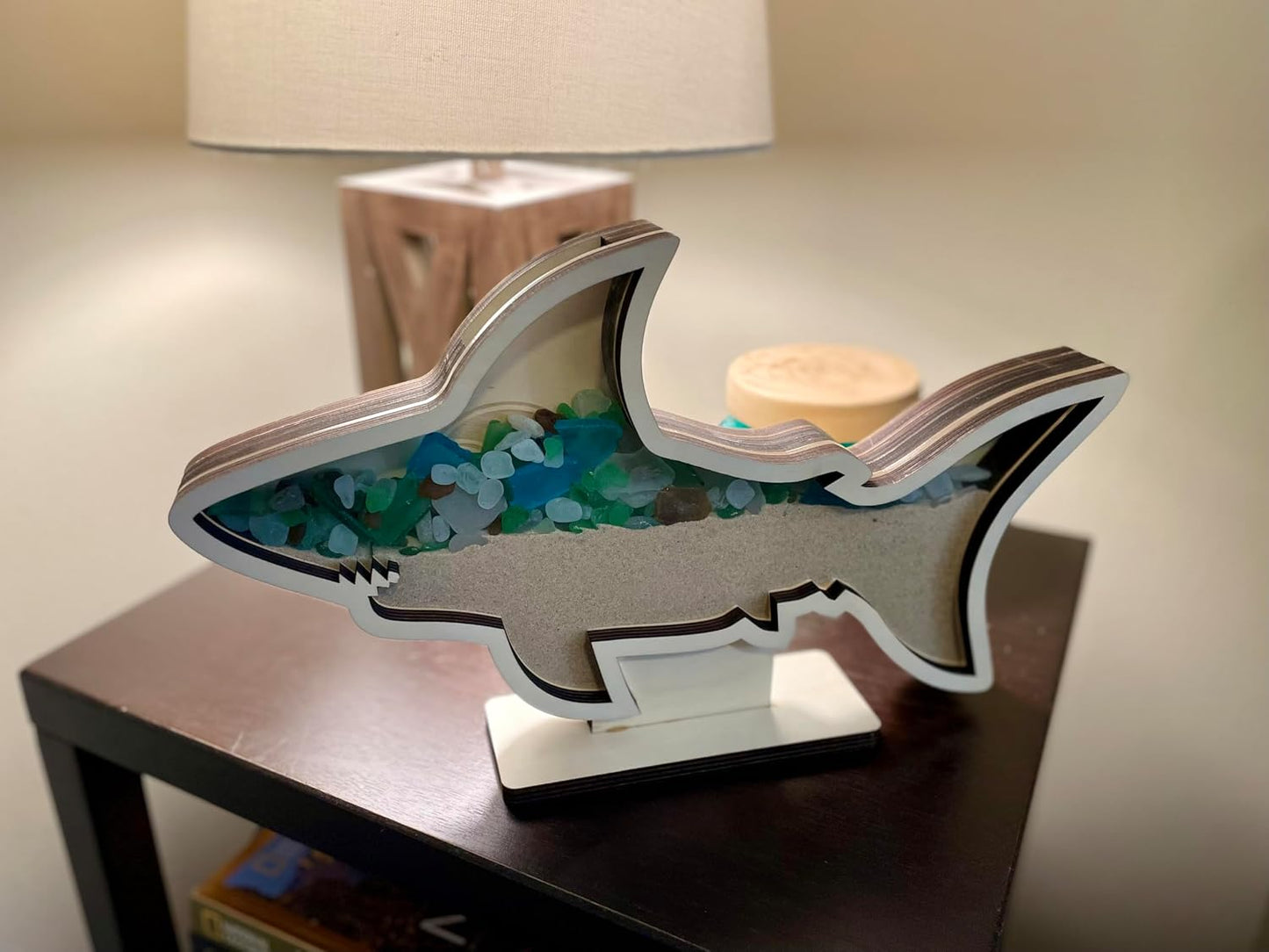 Shark Tooth Display Case XL 14” – Megalodon-Shaped Shark Teeth Holder for Collectors – Wooden Display for Fossilized Shark Teeth – Shark Tooth Holder Coastal Décor by Fossil King