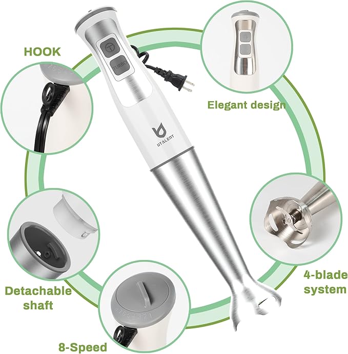 Immersion Hand Blender, UTALENT 3-in-1 8-Speed Stick Blender - Image 2