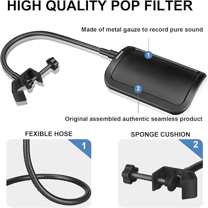 Aokeo Metal Pop Filter, Metal Mesh Layer Microphone Windscreen - Image 3