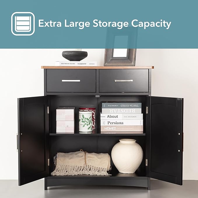 Buffet Cabinet with Storage, Coffee Bar Cabinet 26 x 30 Inches, Oak Top - Image 6